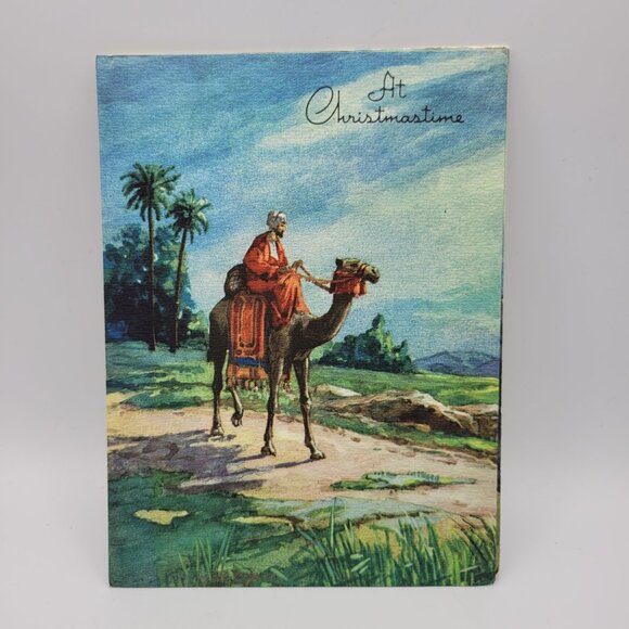 Vintage At Christmastime Greeting Card With Camel & Desert Scene - Picture 2 of 5